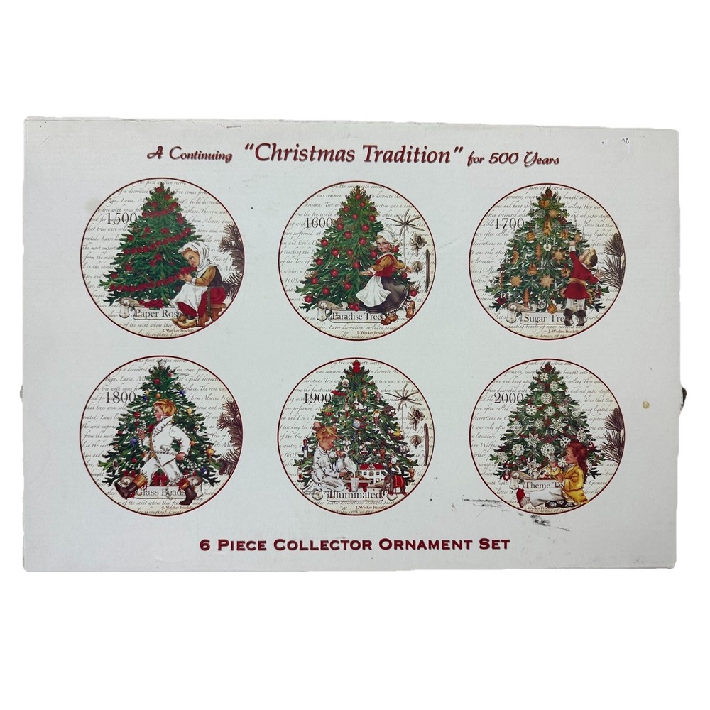 Christmas Tradition Ornaments Vtg Trees Set Of 6 J Wecker Frisch Artist